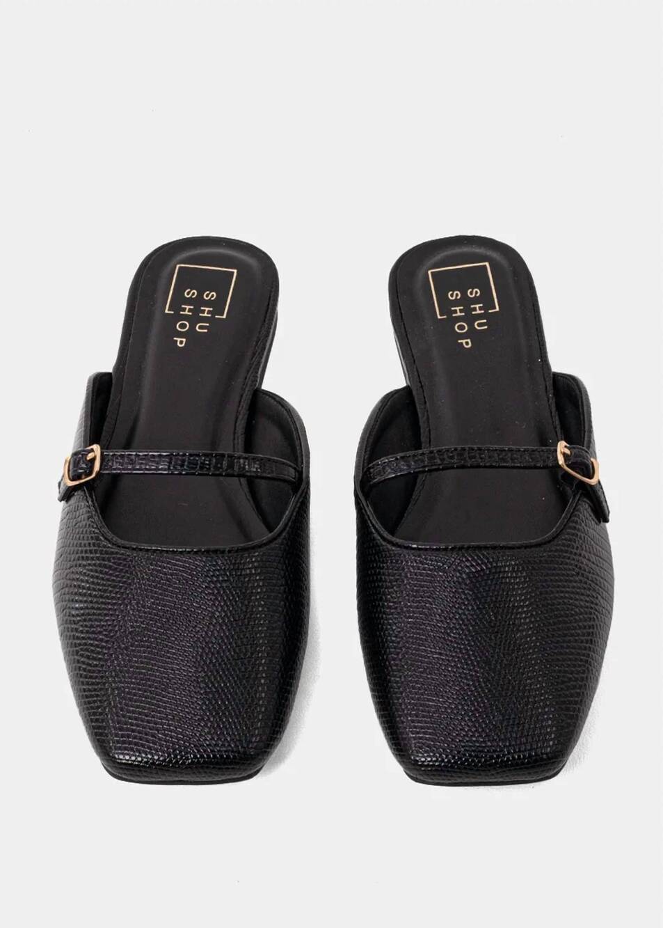 NEW SHU SHOP women's athena flats in black lizard